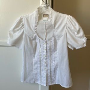Vintage 70s Gunne Sax by Jessica McClintock White Pearl Button Blouse